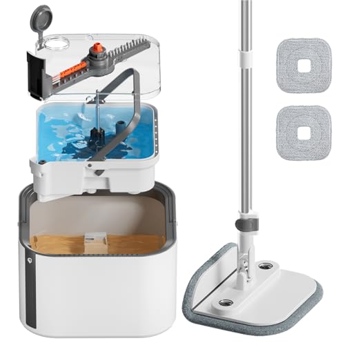 LRWLRW Cubo de fregona con escurridor, fregona giratoria autónoma y juego de cubo, fregona separada para agua sucia y limpia con cubo y giratorio, color blanco, 2 unidades