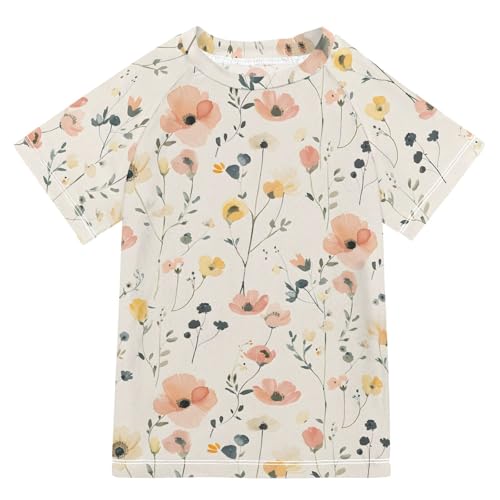 ALAZA Boys Swim Shirts Toddler Rash Guard Short Sleeve Rashguard Pink Flower UPF 50+ 11-12T