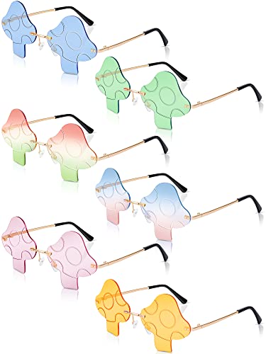 Dunzy 6 Pairs Mushroom Shape Sunglasses Irregular Rimless Sun Glasses Retro Trendy Sunglasses Transparent Mushroom Glasses