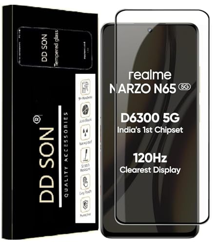 Image of DD SON Premium Tempered Glass Screen Protector Guard Compatible For Realme Narzo N65 5G / Realme C65 (5G) (6.72 Inch, Pack of 1) | Edge to Edge Coverage With Easy to installation kit for Smartphone