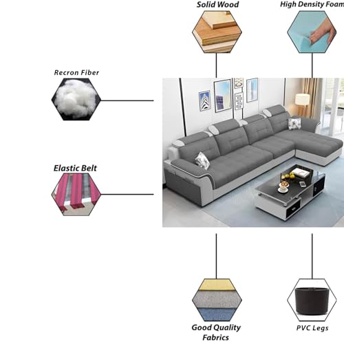 Image of Casaliving Ella RHS 5- to 6-Person Sofa L Shape Sofa Set for Living Room (Dark Grey & Grey) Premium Fabric Sofa