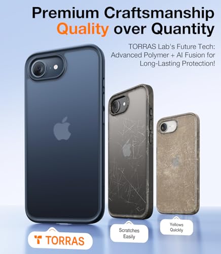 Image of TORRAS for iPhone 17e Case & for iPhone 16e Case, 12FT Military-Grade Protection, Slim Thin Durable DIY Buttons Anti Scratch Shockproof Hard Back Case for iPhone 17e Phone Case, Translucent Black