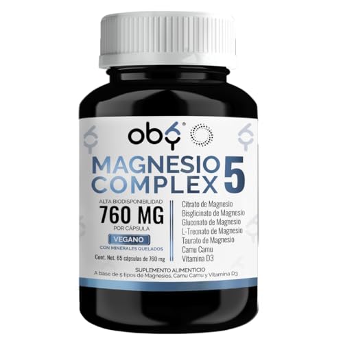 Oby Magnesio Complex 5: Citrato, BisGlicinato, Treonato, Gluconato y Taurato | Sin Oxido | Alta Absorción y Biodisponibilidad | Minerales Quelados...