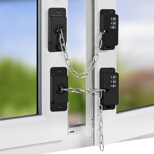 NewBinn - Pacote de 2 fechaduras de frigorífico com senha ajustável, bloqueio de cabo codificado para frigorífico, limitador de janela ajustável, fechaduras de segurança para janelas de crianças para