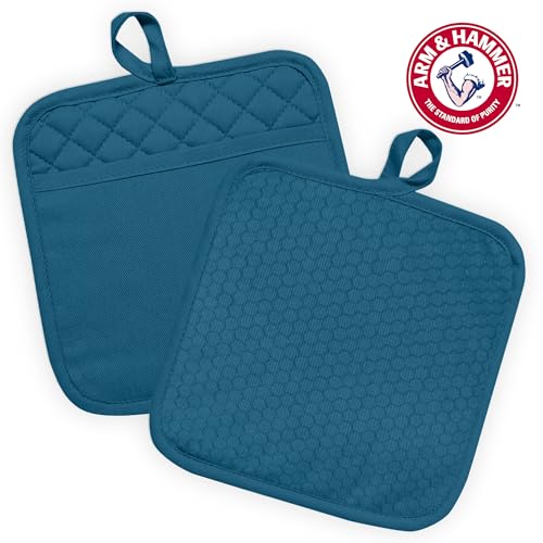 Arm & Hammer Quilted Pot Holders, Heat Resistant, Non-Slip Silicone Grip, 2 Pack, Navy - image 2