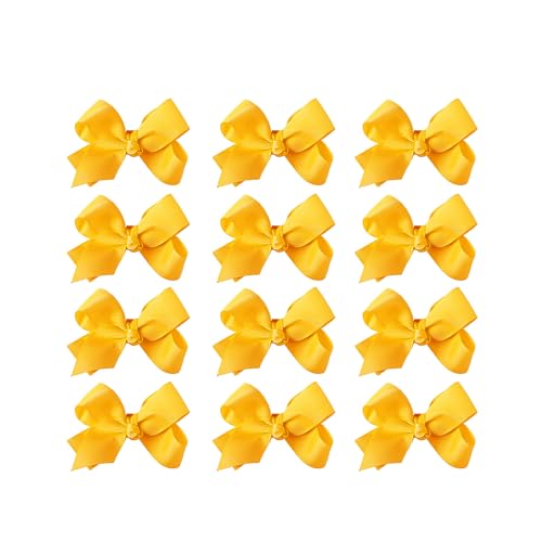Image of Small Solid Bow for Girls - Set of 12 (Yellow)