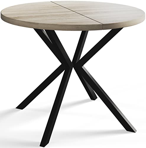 Alpimeble Mesa De Comedor Redonda Loft Liten, Mesa Extensible, Diámetro: 100 Cm 180 Cm, Mesa De Salón, Color Beige, Con Patas De Metal En Color Negro Alpimeble Mesa De Comedor Redonda Loft Liten, Mesa Extensible, Diámetro: 100 Cm 180 Cm, Mesa De Salón, Color Beige, Con Patas De Metal En Color Negro