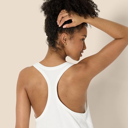 Amazon Essentials Suave y Ligera Camiseta Deportiva de Algodón sin Mangas, con Tirantes y Sisas Grandes, Corte Holgado y Espalda Cruzada para Entrenamiento y Yoga Mujer, Blanco, L