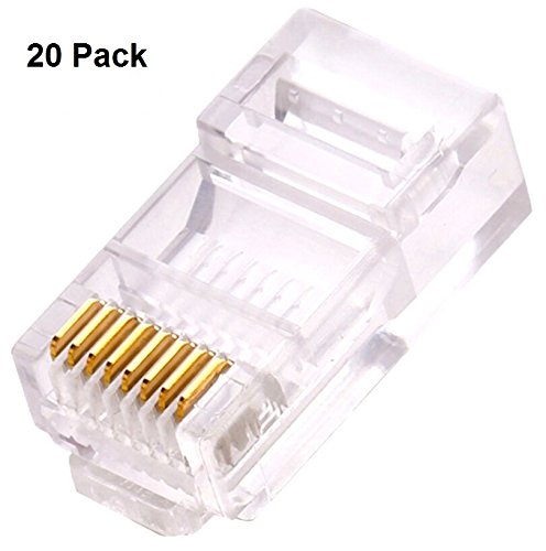 Ethernet RJ45 Connector - Ethernet Modular Crimp Connectors Plugs 50 Micron Gold Plated - Only for Cat6 30 or 32 AWG Flat Ethernet Cable - 20Pack