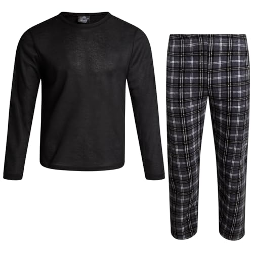 MAC HENRY Mens Pajamas Set - 2 Piece Thermal Long Sleeve Waffle Shirt & Micro Polar Fleece Plaid Pajama Pants for Men (S–XL)