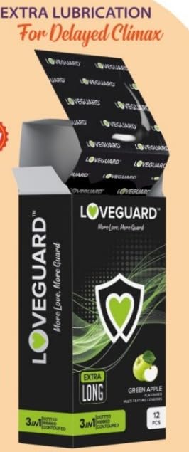 LOVEGUARD (GREEN APPLE FLAVOURED MULTI TEXTURE CONDOMS) 12PCS PACK OF 4-image-46