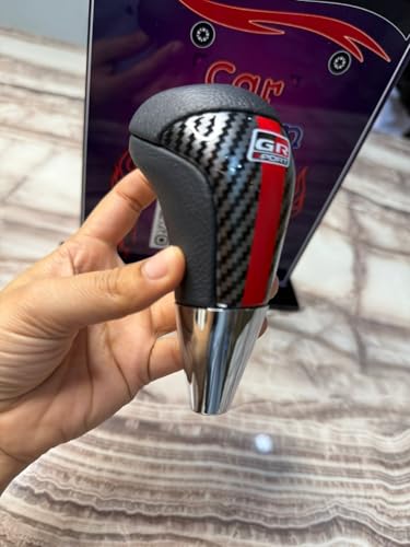 Image of CarOxygen GR Sport Carbon Fiber Gear Knob - Universal Car Gear Shift Knob with Red Stripe, Premium Racing Style Shifter Handle Manual Cars (2)
