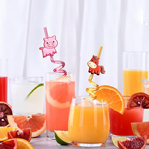 24 pitillos plásticos reutilizables con diseño animal de granja miniatura 4