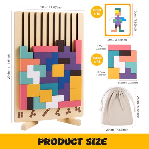 Kiapeak Wooden Stacking Puzzle Toy, 3D Russian Block Puzzle Jigsaw,Montessori Educational Board Game Gift for Boys and Girls, Stacking Blocks Toys for Family Brain Teaser Activity - Image 7