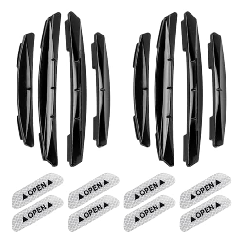 2 Sets Of Black Anti-Collision Strips And 2 Sets Of Reflective Door Stickers Elastic Rubber Anti-Scratch Self-Adhesive And Easy To Install Night Driving Safety Warning Accessories.