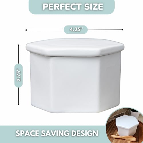 French Butter Crock W/Lid & Wood Spreading Knife - White Bell Shape Butter Keeper For Counter - Modern Hexagon Shape Butter Dish - Stoneware Butter Crock - Dishwasher Safe Bell Style Butter Storage #TOP4