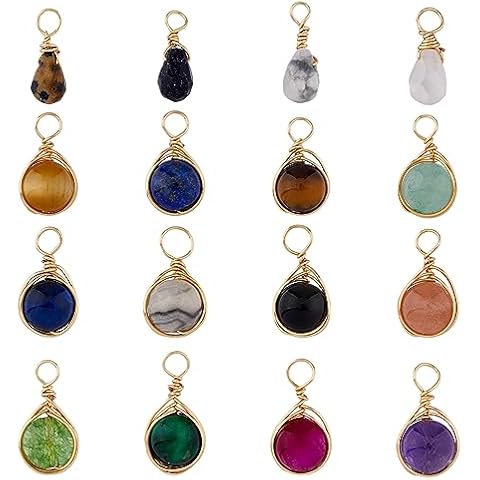 SUPERFINDINGS 16Pcs Gemstone Teardrop Pendants Cover