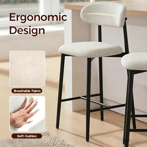 Image of AQO Counter Height Bar Stools Set of 2, Upholstered Counter Stools Modern Barstools with Metal Legs for Kitchen Island Dining Room, Black