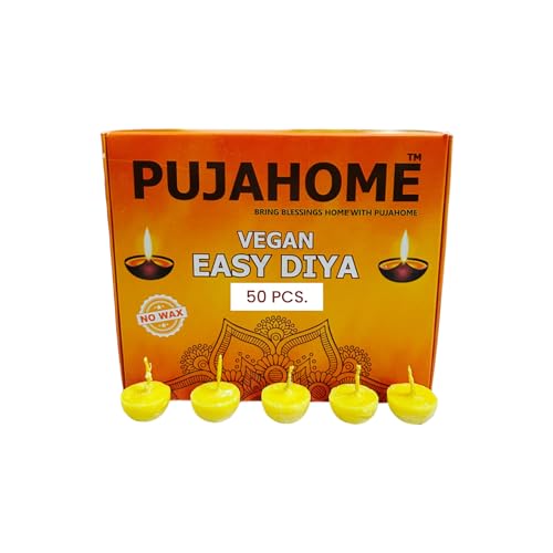 Image of Cotton Wicks with Ghee Wax Free Vegan Diya Batti for Daily Puja Readymade Ghee Diya Batti Easy to Use Long Lasting (50 Pieces Per Pack, Pack of 2, White)