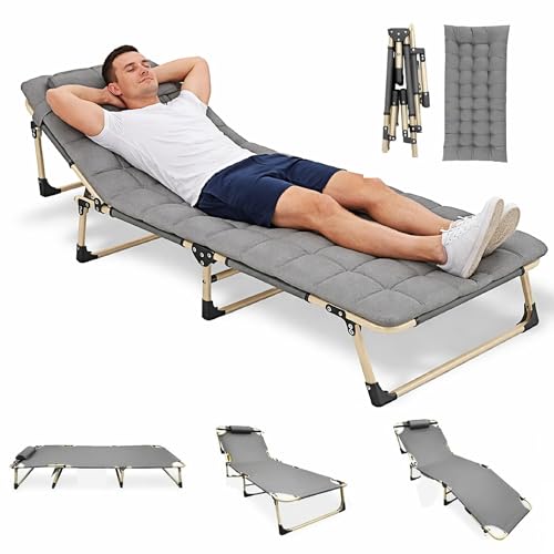 Image of Hukimoyo 5 in 1 Folding Bed Single for Sleeping with Mattress 6Ft Adjutable Adults Foldable Bed for Traveling Portable Recliner Camping Cot beds on Floor for Travel Home(150kg)