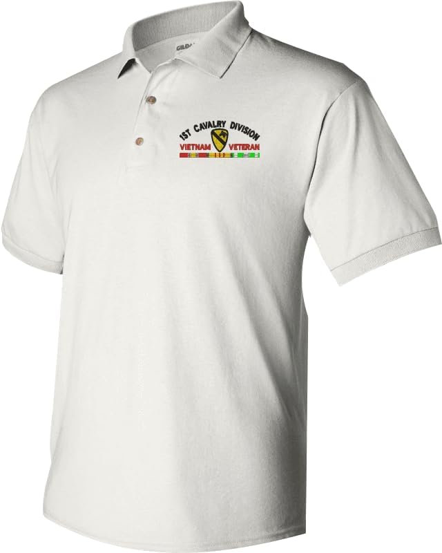 MilitaryBest 1st Cavalry Division Vietnam Veteran with Ribbons Embroidered Polo