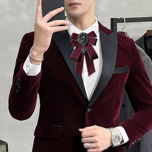 Image of Rhinestone Retro British Style Pre-tied Adjustable Fabric Ribbon Bow Tie for Women Men Uniform Necktie Bownot