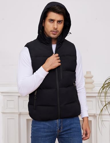 Image of Gihuo Mens Winter Puffer Vest Hooded Sleeveless Quilted Jacket Zip Up Padded Coats