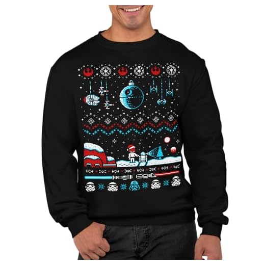 Graphic Impact Sudadera de Navidad inspirada en la Guerra Espacial con diseño de Galaxy Spray, suéter de Navidad unisex para adultos, Negro, M
