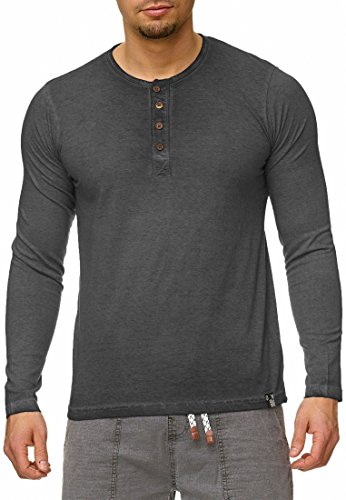 Preisvergleich Produktbild Indicode Herren Johannes Langarmshirt mit kurzer Knopfleiste aus 100% Baumwolle / Herrenshirt Rundhals Baumwoll-Shirt Lange Ärmel LS Tee O-Neck Longsleeve Sport-Shirt für Männer Black XL