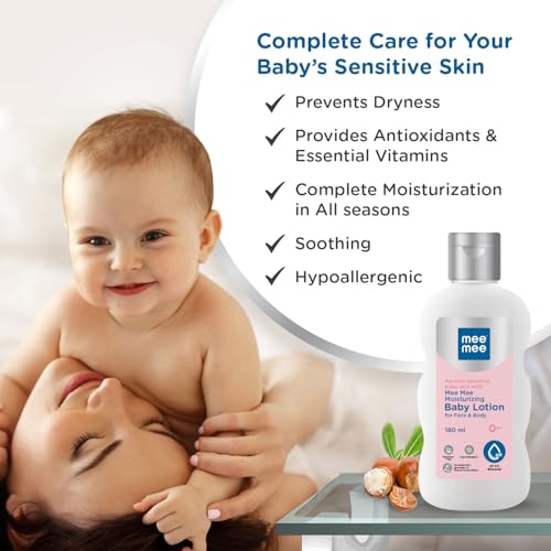 Image of Mee Mee Moisturizing Baby Lotion for Face & Body, Shea, Cocoa Butter & Almond Oil, 24 Hrs Moisturization (180ML)
