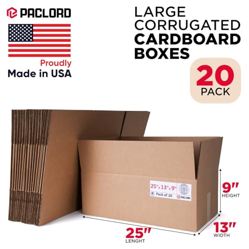 Image of Large Cardboard Boxes 25 inchL x 13 inchW x 9 inchH (Pack of 20) - USA-Made Packing Boxes for Moving, Shipping, or Storage - USPS, UPS, FedEx Approved - Professional Packing Supplies for Moving | USA-Made Packing Boxes for Moving, Shipping, or Storage - USPS, UPS, FedEx Approved - Professional Packing Supplies