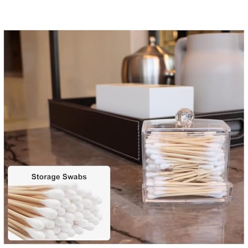 Image of Cotton Pad Container | Cotton Buds Dispenser | Cotton Swabs Holder | Square Bathroom Jar Clear Organizer | Bathroom Storage Organizer | Cosmetics /Makeup Storage Box (Pack of 1)
