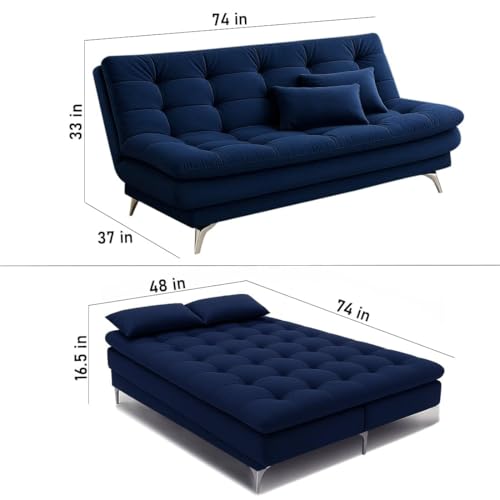 Image of FURNY Eagel 3 Seater Fabric Sofa Cum Bed Set with 2 Cushions, Best Fit for Indian Homes, Living Rooms, Offices with 3 Year Warranty (Dark Blue Color-Fabric)