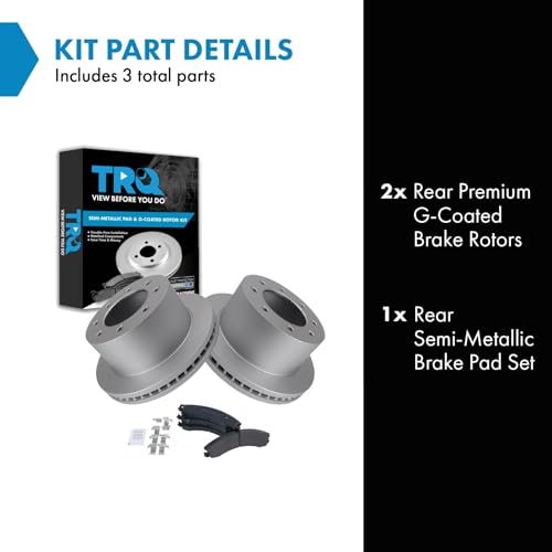 Image of TRQ Rear Brake Pad & Rotor Kit Semi-Metallic Premium G-Coated Compatible with 2011-2019 Chevrolet Silverado 3500 HD GMC Sierra 3500 HD