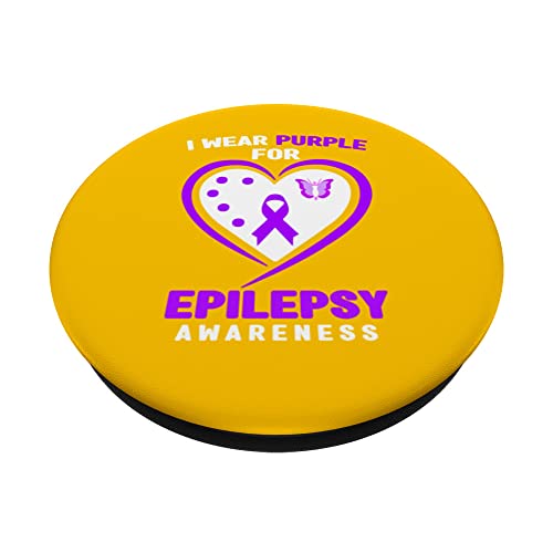 Epilepsy T-Shirt - I Wear purple For Epilepsy Awareness PopSockets Swappable PopGrip, Black - Image 2