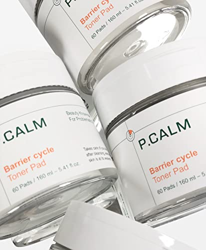 Pcalm Barrier Cycle Vegan Facial Toner Pad 60 Pads 5.41 Fl Oz Gentle Korean Skin Toner Calming Hydrating Soothing Sebum Care Exfoliates Great For All Skin Oily Acne-Prone Sensitive Dry Normal P.calm #TOP6