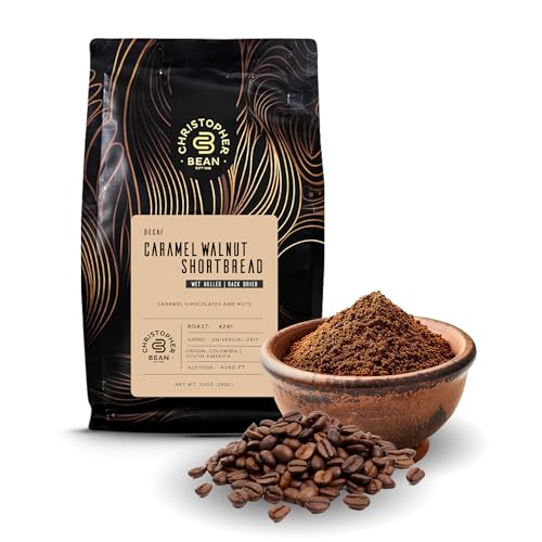 Christopher Bean Coffee - Certified Kosher - Decaf Ground Universal Drip Caramel Walnut Shortbread Flavored Coffee| Flavored Coffee with Medium Roast 100% Arabica, No Sugar, No Fats, Non-GMO | 10 - Ounce