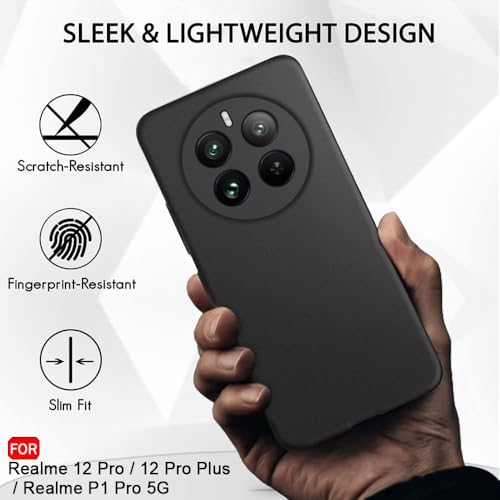 Image of TheGiftKart Sleek Back Cover Case for Realme 12 Pro / 12 Pro Plus 5G / Realme P1 Pro 5G | Slim Fit Protective Design | Camera Protection Bump | Soft Back Cover Case for Realme 12 Pro (Silicone, Black)