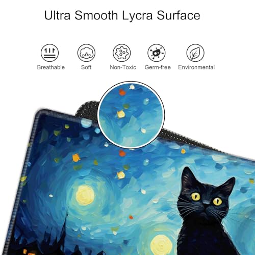 Image of Large Mouse Pad Gaming Desk Mat Black Cat Mousepad XXL 31.5''X15.75'' Desk Pad Extended Mouse Mat of Girl Desktop Computer with Coaster