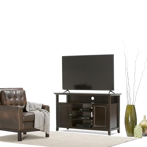 Image of SIMPLIHOME Amherst 54 inch Wide Solid Wood TV Stand in Hickory Brown