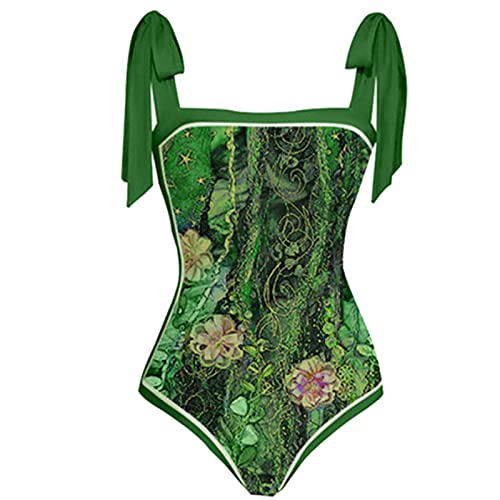 Women's Beach One Piece Bathing Suit Vintage Tummy Control Strappy Bathing Suit With Cover Up Wrap Skirt 2 Piece Swimwear Set A-Green #TOP2