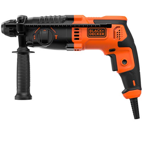 Black+Decker SDS-plus Kombihammer BEHS01 (650 Watt, 1,4 Joule, für effektives Bohren, Schlagbohren und leichte Meißelarbeiten, inkl. 2 SDS-plus Bohrer, Zahnkranzbohrfutter, Adapter) – Bild 4
