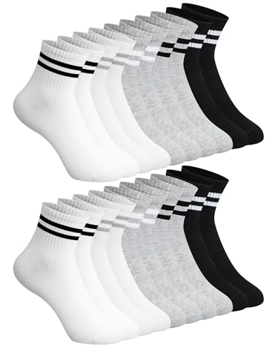 Shihanee 10 Pairs Striped Crew Socks Women Combed Cotton Quarter Crew Socks Athletic Casual Bulk Sport Daily Gift for Women Size 5-10