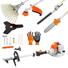 AMC Decespugliatore multifunzione a scoppio 5 in 1 tagliasiepi troncarami, motosega, scuotiolive motore 52cc 2 tempi testina a doppio filo disco tre denti acciaio