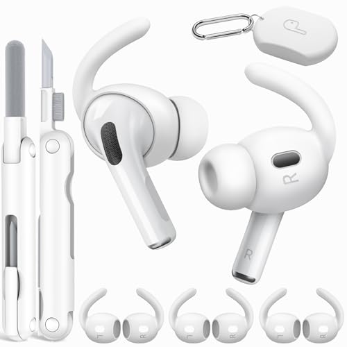 TNSNK 4 Pairs for Apple Airpods Pro 2nd Generation Ear Hooks, Silicone Anti-Slip for AirPods Pro Ear Hook with Storage Pouch, Cleaning Kit, Carabiner