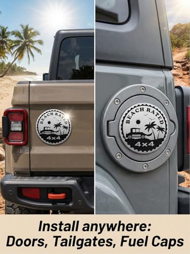 Image of 2 pcs Car Emblem 4 x 4 Metal Automotive Badge 3D Metal Car Badges Emblems Round Emblem Decals Car Badge Decals Stickers Compatible with Vehicles Trucks SUV RV Decorations (Beach Rated-C)