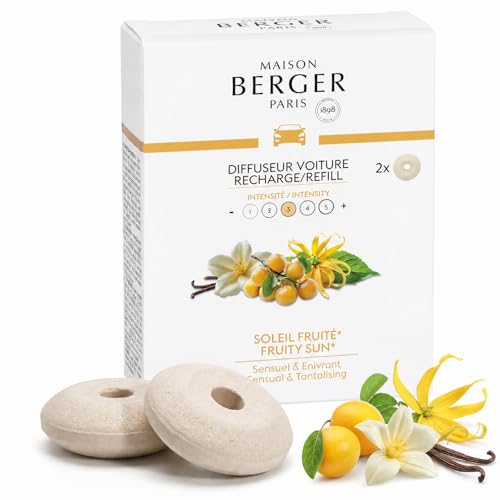 Image of MAISON BERGER Car Diffuser Refill Set, Fruity Sun | Plum Peach Pineapple Notes, 2 Ceramic Inserts, Fits MAISON BERGER Vent Clips, 4-Week Diffusion, Made in France