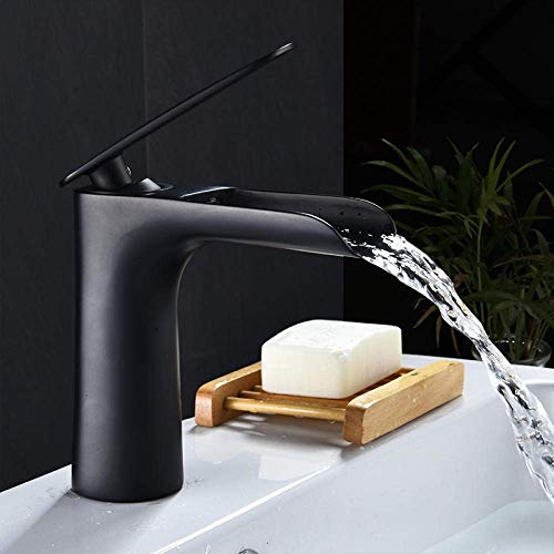 Robinet de lavabo anti-éclaboussures jet cascade en laiton noir durable