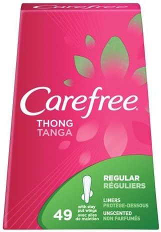 Carefree Pantiliners for Thongs with Stay Put Wings Unscented (Pack of 4)