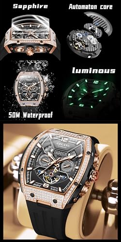 Image of OLEVS Mens Automatic Mechanical Watch Multi-Function Diamond Skeleton Luxury Sapphire Crystal 50M Waterproof Wrist Watch